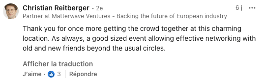 Thank you for once more getting the crowd together at this charming location. As always, a good sized event allowing effective networking with old and new friends beyond the usual circles.